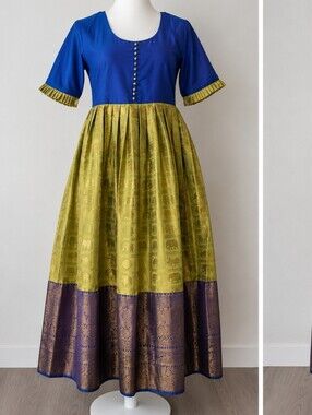 Royal Blue and Lime Green Indian Anarkali Gown